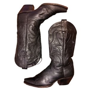 Dan Post Black Leather Cowboy Boots 